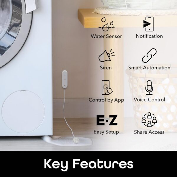 Geeni Smart Water Alarm Leak Detector with Siren - 80dB Alarm with App Alerts for Monitoring Kitchen, Bathroom, Basement Flood, Battery-Powered WiFi Moisture Sensor Alexa, Google Home Compatible - Image 3