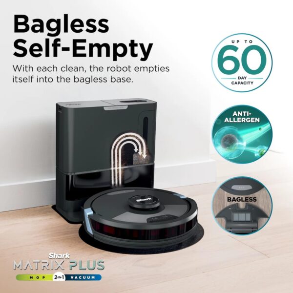 Shark RV2610WA AI Ultra 2in1 Robot Vacuum & Mop with Sonic Mopping, Matrix Clean, Home Mapping, HEPA Bagless Self Empty Base, CleanEdge Technology, for Pet Hair, WiFi, Black/Silver (Renewed) - Image 8