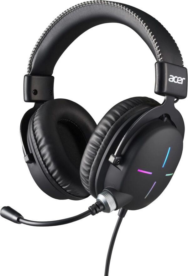 Acer Nitro Gaming Headset II: 50mm Drivers | Retractable Omni-Directional Noise-Canceling Microphone with On-Cable Controls | Over-Ear Design with RGB Lights, (Pack of 1) - Image 3