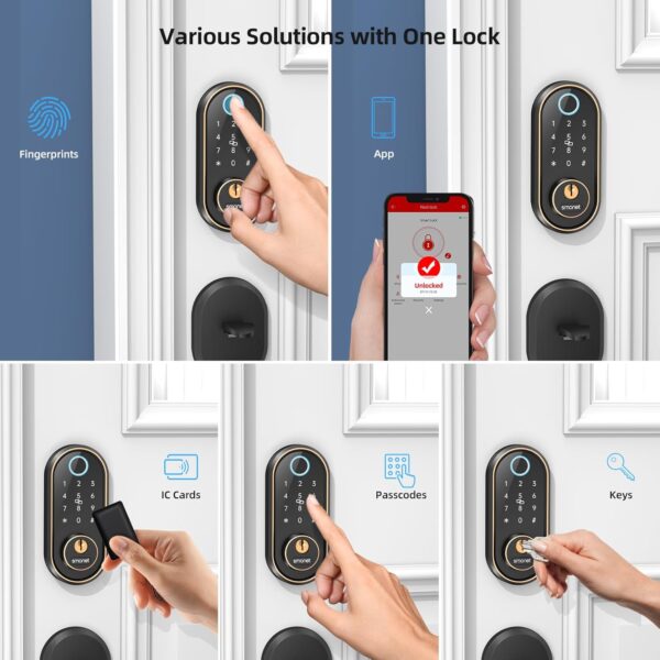 Smart Keyless Entry Door Lock - Fingerprint Electronic Deadbolt Touchscreen Keypad SMONET Biometric Digital Bluetooth Door Lock Smart Deadbolt Work with Alexa for Homes and Hotel - Image 4