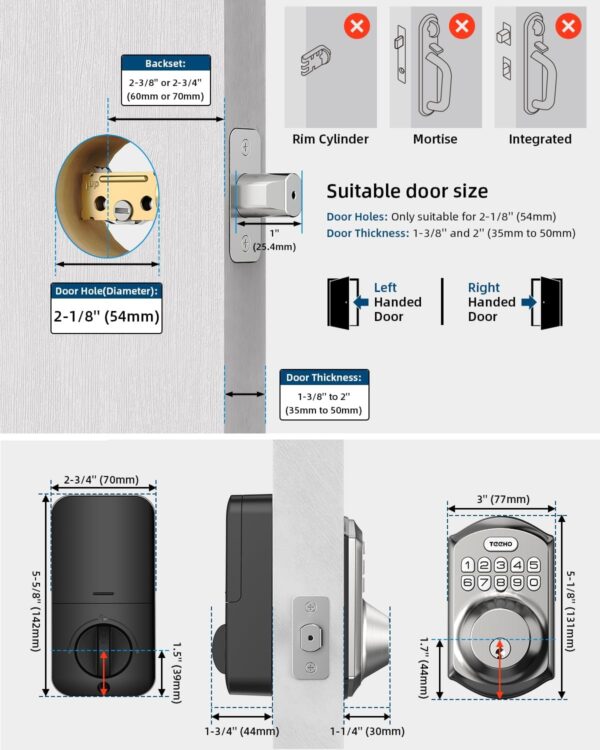 TEEHO TE001 Keyless Entry Door Lock with Keypad - Smart Deadbolt Lock for Front Door with 2 Keys - Auto Lock - Easy Installation - Satin Nickel - Image 6