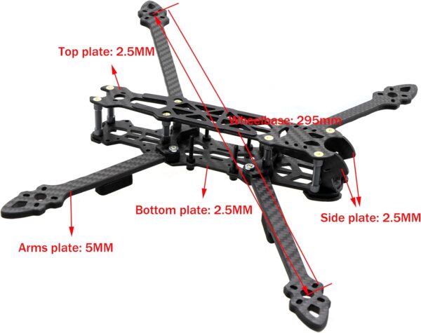 295mm FPV Racing Drone Frame 7inch Carbon Fiber Quadcopter FPV Freestyle Frame with 5mm Arms - Image 3