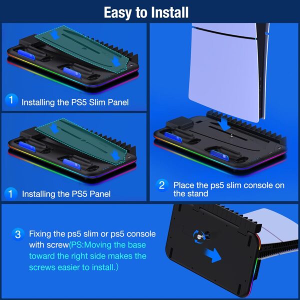 PS5 Stand, PS5 Slim Stand with Cooling Station and Controller Charging Station for PS5 Slim Console Disc/Digital, PS5 Accessories-Cooling Fan, RGB LED, Headset Holder, 15 Game Slot for Playstation 5 - Image 7