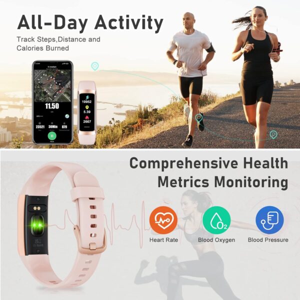 Fitness Tracker with Step Counter/Calories/Stopwatch, Activity Tracker, Health Tracker with Heart Rate Monitor, Sleep Tracker,1.10''AMOLED Touch Color Screen, Pedometer Watch for Women Men Kids, Pink - Image 4