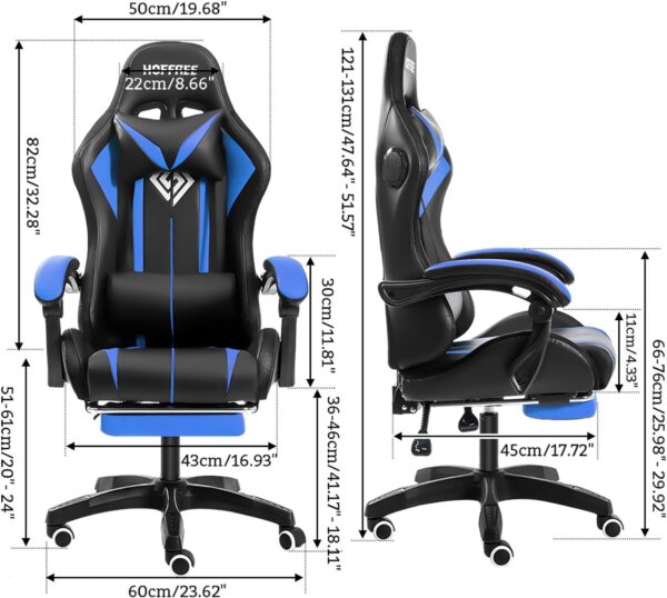 HOFFREE RGB Gaming Chair with Speakers Massage Computer Gaming Chair with LED Lights and Footrest High Back Video Game Chair for Adults Blue and Black - Image 2