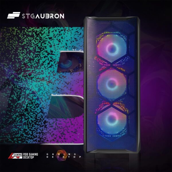 STGAubron Gaming Desktop PC Computer, Intel Core I7 3.4 GHz up to 3.9 GHz, Radeon RX 580 8G GDDR5, 16G RAM, 512G SSD, WiFi, Bluetooth 5.0, RGB Fanx6, RGB Mouse Pad, RGB BT Sound Bar, Windows 10 Home - Image 4