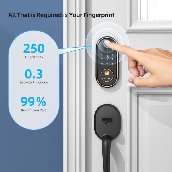 Smart Keyless Entry Door Lock - Fingerprint Electronic Deadbolt Touchscreen Keypad SMONET Biometric Digital Bluetooth Door Lock Smart Deadbolt Work with Alexa for Homes and Hotel - Image 3