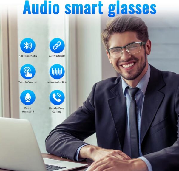 Bluetooth Audio Smart Glasses, Blue Light Glasses for Women and Men, Open Ear Sound with Mic & Speakers, Blue Light Filter & Polarized Sunglasses Lenses, Voice Assistant (Gold) - Image 3