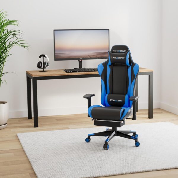 GTRACING Gaming Chair with Footrest, Ergonomic Computer Game Desk Chair, Reclining Gamer Chair Seat Height Adjustment, Swivel Rocker with Headrest and Lumbar (Navy Blue) - Image 2