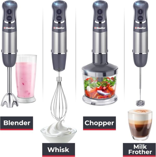 Mueller Multistick 800W 4-in-1 Immersion Blender Handheld, 12 Speed Hand Mixer - Turbo Boost, Heaviest Duty Copper Motor, Titanium Blades Hand Blender, Milk Frother Wand, Whisk, Beaker, Chopper - Image 9