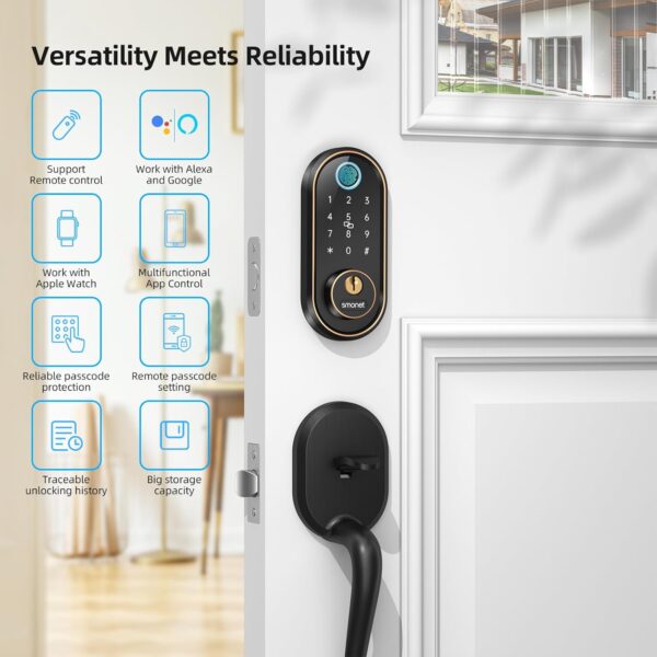 Smart Keyless Entry Door Lock - Fingerprint Electronic Deadbolt Touchscreen Keypad SMONET Biometric Digital Bluetooth Door Lock Smart Deadbolt Work with Alexa for Homes and Hotel - Image 6