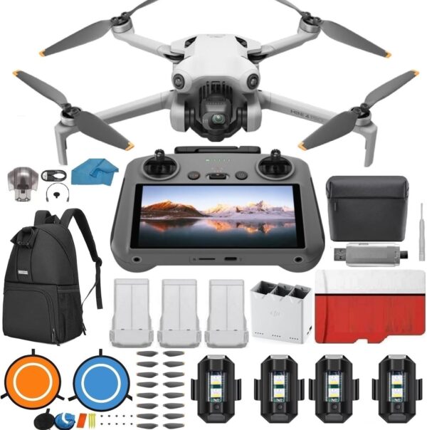 DJI Mini 4 Pro Folding Drone with RC 2 Remote (With Screen) Fly More Combo, 4K HDR Video Camera for Adults, Under 249g, Omnidirectional Sensing, 3 Batteries Bundle with 128 gb SD Card Strobe Lights and More - Image 2