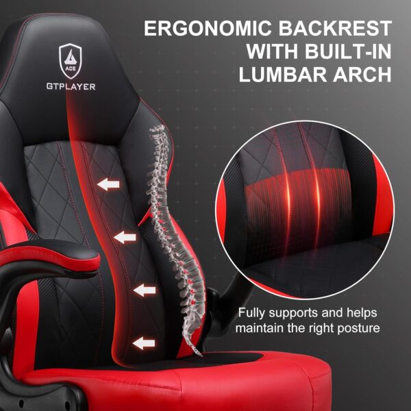 GTPLAYER Gaming Chair,Ergonomic Computer Desk Chair with Footrest and Massage Lumbar Support, High Recliner Chair with 360° Swivel Seat and Headrest (Red) - Image 8