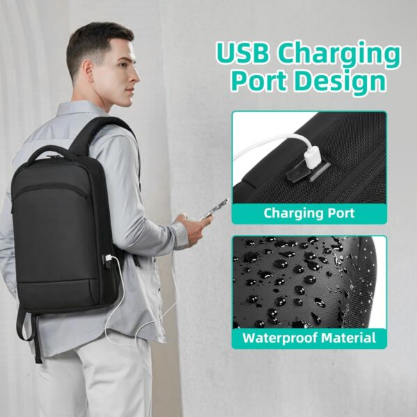 Slim Laptop Backpack for Men 15.6 inch Mens Computer Backapcks Small Travel Backpack Lightweight Waterproof Anti Theft Business Carry on Bag with USB Charging Port for Work Office College - Image 7