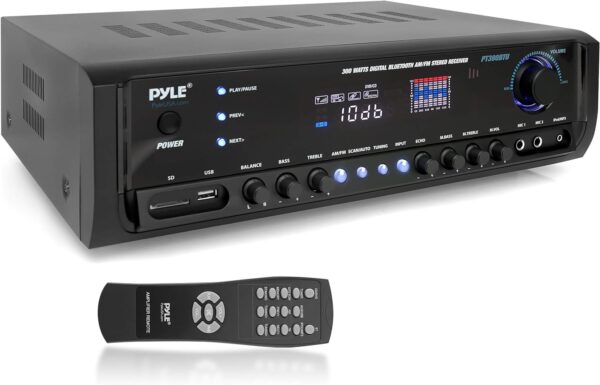 Pyle Wireless Bluetooth Home Amplifier- Connectivity Power Off Distant Devices, Input/Output Devices, Connectors/Jacks, Sound System Controls for Audio/Radio & Display Design - PT390BTU.3 - Image 2