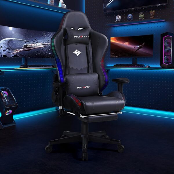 RGB Gaming Chair with Massage and Footrest Large Ergonomic Computer Desk Chair Video Gaming Chair with LED Light Effect Adjustable Reclining Gamer Chair - Image 2