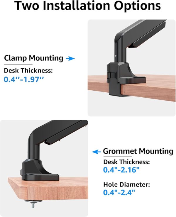 MOUNTUP Single Monitor Mount fits 17''-43'' Ultrawide Screen, Holds 6.6-33lbs, Computer Monitor Arm Desk Mount, Heavy Duty Gas Spring Monitor Stand for Flat/Curved Screen, with C-clamp/Grommet Base - Image 9