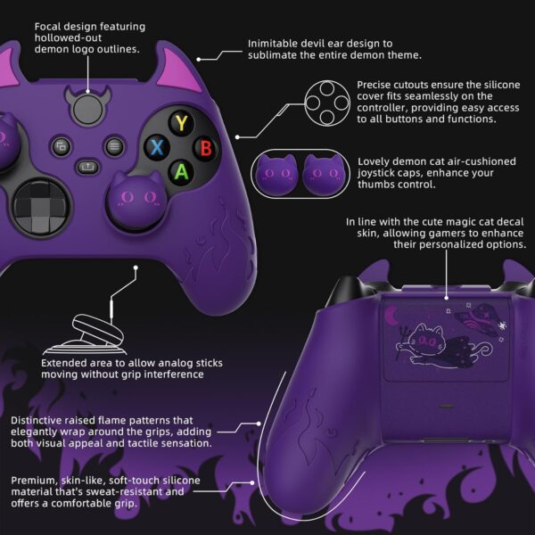 PlayVital Halloween Cute Demon Silicone Cover for Xbox Series X/S Controller, Kawaii Anti-Slip Controller Skin Grip Protector for Xbox Core Wireless Controller with Thumb Grip Caps - Purple - Image 8