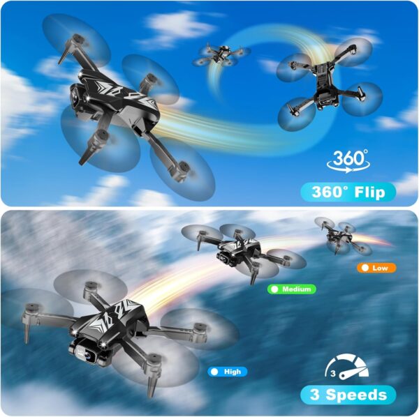 Mini Drone with Camera for Kids Adults-1080P FPV Camera Foldable Drone with Stable Altitude Hold, Gestures Selfie, Waypoint Fly, Auto-Follow, 3D Flip, One Key Start, 3 Speeds, 2 Batteries - Image 5