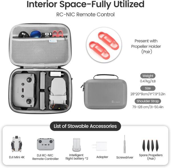 Skyreat Mini 4K / Mini 2 SE Case, Portable Small Leather PU Case for DJI Mini 4K/Mini 2 SE Drone and Controller Accessories,Compact Storage Travel Case with Should Strap,Handle and Propeller Holders - Image 3