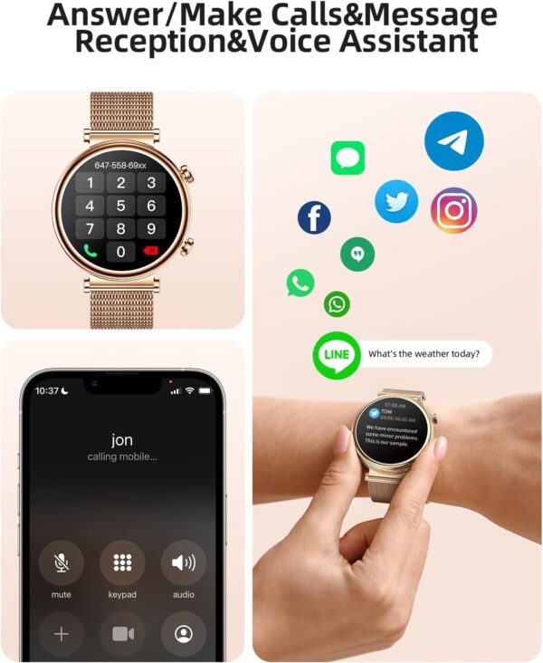 2024 Smart Watch (Answer/Make Calls), AMOLED Display Fitness Tracker, Heart Rate/Sleep Monitor/Pedometer/Calories, Multiple Sports Modes, Waterproof Women's Watch for Android iPhone - Image 3