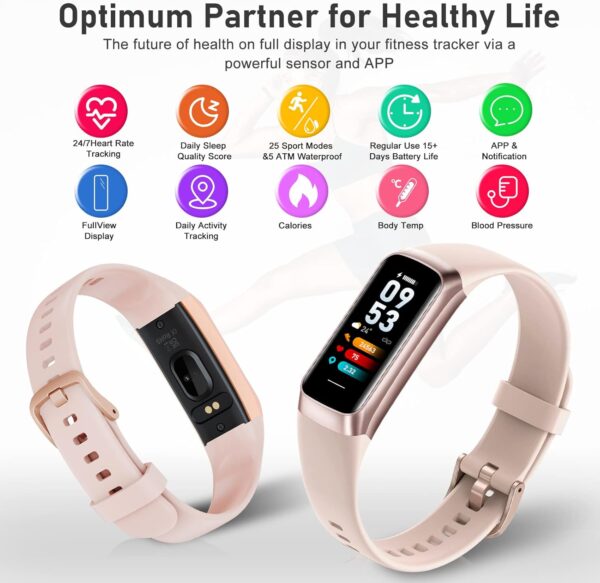 Fitness Tracker with Step Counter/Calories/Stopwatch, Activity Tracker, Health Tracker with Heart Rate Monitor, Sleep Tracker,1.10''AMOLED Touch Color Screen, Pedometer Watch for Women Men Kids, Pink - Image 6