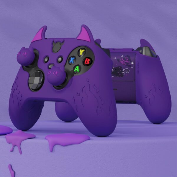 PlayVital Halloween Cute Demon Silicone Cover for Xbox Series X/S Controller, Kawaii Anti-Slip Controller Skin Grip Protector for Xbox Core Wireless Controller with Thumb Grip Caps - Purple - Image 4