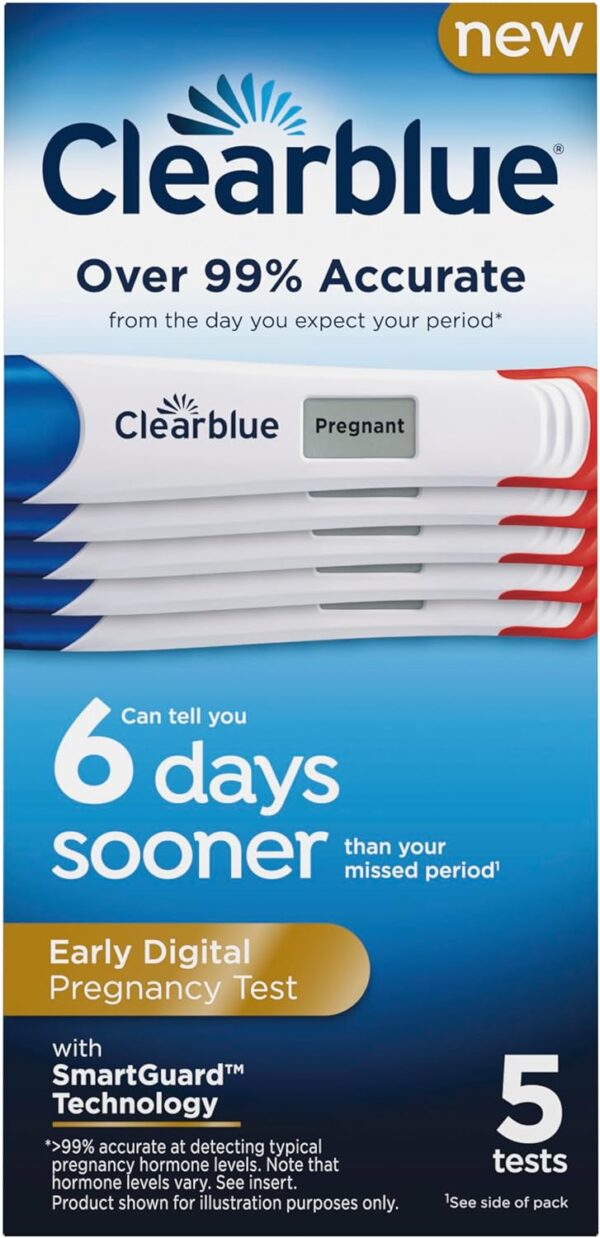 Clearblue Early Digital Pregnancy Test, Early Detection at Home Pregnancy Test, 5 Ct - Image 2