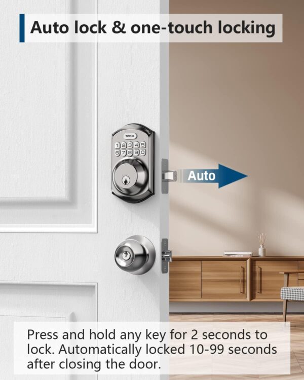 TEEHO TE001 Keyless Entry Door Lock with Keypad - Smart Deadbolt Lock for Front Door with 2 Keys - Auto Lock - Easy Installation - Satin Nickel - Image 4