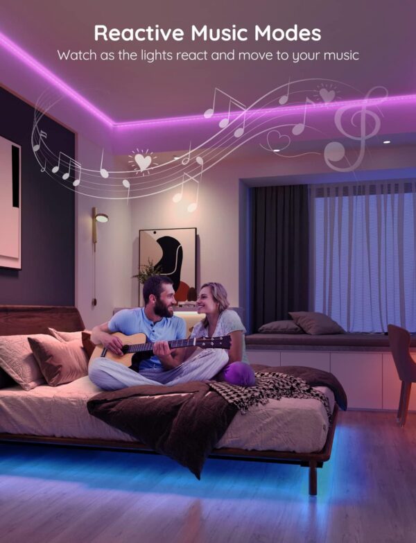 Govee Smart WiFi LED Strip Lights, 50ft RGB Led Strip Lighting Work with Alexa and Google Assistant, Color Changing Light Strip, Music Sync, LED Lights for Bedroom, Party, Easy to Install - Image 7