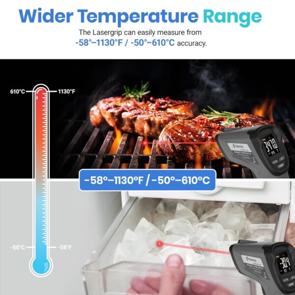 Etekcity Infrared Thermometer Laser Temperature Gun -58°F 1130°F, Digital Laser IR Temp Heat Gun for Pool, Fridge, Engine, HVAC, Kitchen Cooking Accessories for Pizza Oven, Griddle, Meat - Image 3