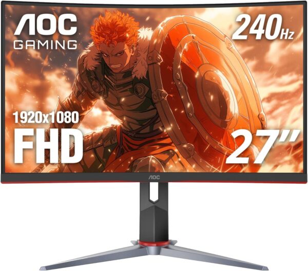 AOC C27G2Z 27" Curved Frameless Ultra-Fast Gaming Monitor, FHD 1080p, 0.5ms 240Hz, FreeSync, 2x HDMI 2.0, 1x Display Port, Height Adjustable, Xbox PS5 Switch Ready, 3-Year Zero-Bright-Dot - Image 2