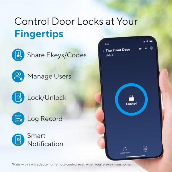 ULTRALOQ Smart Door Lock - U-Bolt Smart Lock with WiFi Bridge - Keyless Entry Door Lock - Smart Locks for Front Door - Smart Deadbolt Lock - App Remote Control - Share Codes - Auto Lock - Satin Nickel - Image 3