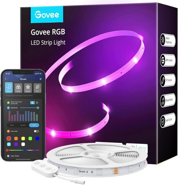 Govee Smart WiFi LED Strip Lights, 50ft RGB Led Strip Lighting Work with Alexa and Google Assistant, Color Changing Light Strip, Music Sync, LED Lights for Bedroom, Party, Easy to Install - Image 2