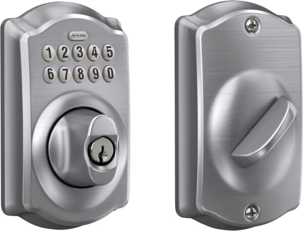 Schlage BE365 CAM 626 Camelot Keypad Deadbolt, Electronic Keyless Entry Lock, Satin Chrome - Image 2