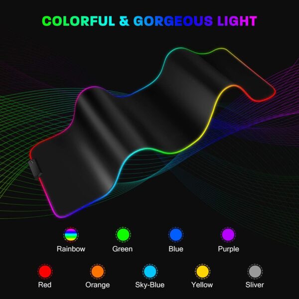 YXLILI Mouse Pad Gaming Large Mouse Pads for Keyboard and Mouse Extended RGB Mouse Mat, 12 Lighting Modes, Waterproof, Non-Slip Rubber Base XXL Mousepads for Desk Computer PC Laptop-31.5 X 12inches - Image 3