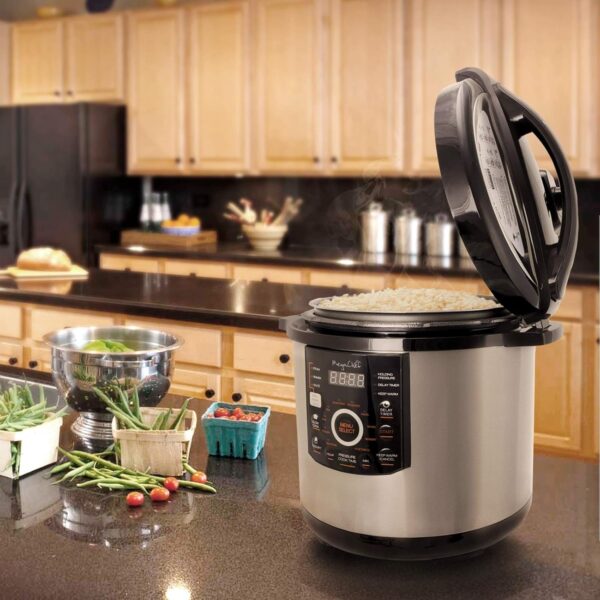 MegaChef 12 Quart Digital Pressure Cooker with 15 Preset Options and Glass Lid, Silver - Image 8