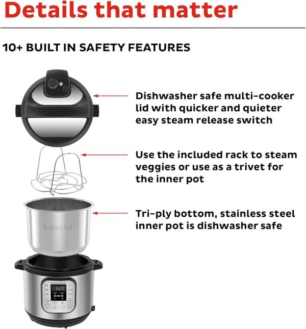 Instant Pot Duo 7-in-1 Electric Pressure Cooker, Slow Cooker, Rice Cooker, Steamer, Sauté, Yogurt Maker, Warmer & Sterilizer, Includes App With Over 800 Recipes, Stainless Steel, 8 Quart - Image 9