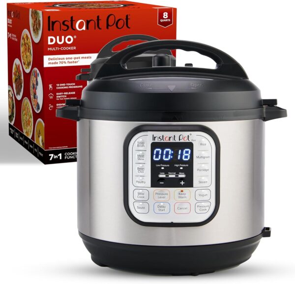 Instant Pot Duo 7-in-1 Electric Pressure Cooker, Slow Cooker, Rice Cooker, Steamer, Sauté, Yogurt Maker, Warmer & Sterilizer, Includes App With Over 800 Recipes, Stainless Steel, 8 Quart - Image 2