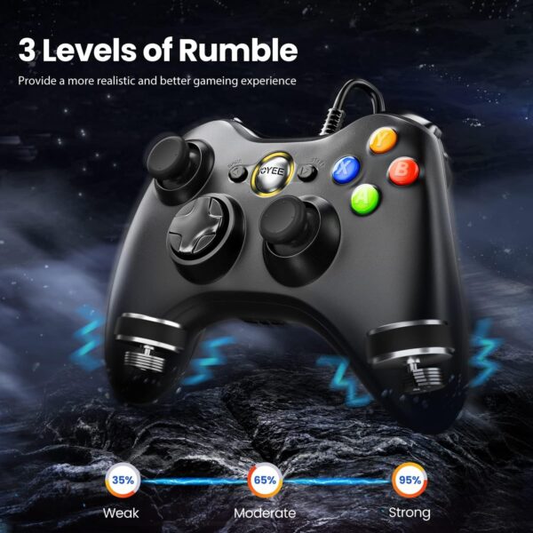 VOYEE PC Controller, Wired Controller Compatible with Microsoft Xbox 360 & Slim/PC Windows 10/8/7, with Upgraded Joystick, Double Shock | Enhanced (Black) - Image 4