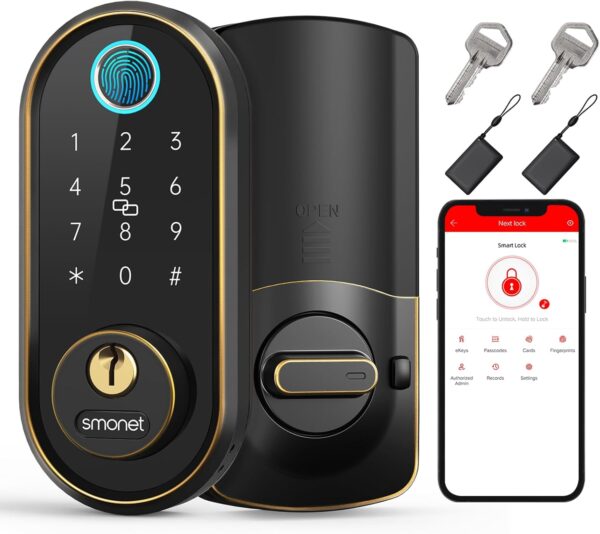 Smart Keyless Entry Door Lock - Fingerprint Electronic Deadbolt Touchscreen Keypad SMONET Biometric Digital Bluetooth Door Lock Smart Deadbolt Work with Alexa for Homes and Hotel - Image 2