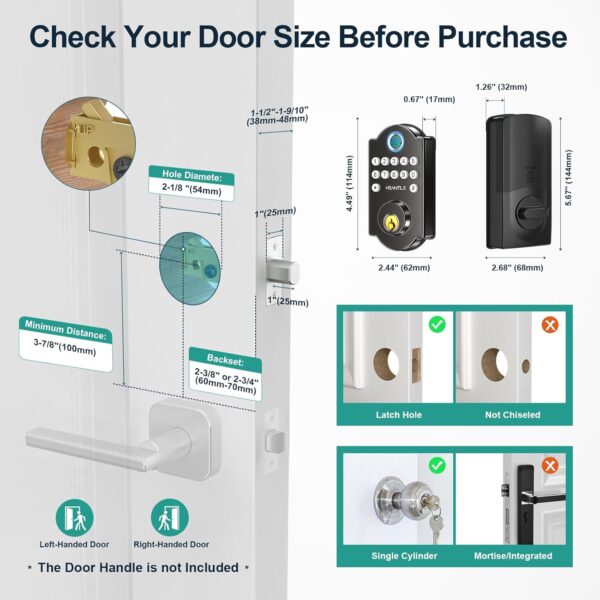 Smart Door Lock WiFi Deadbolt: HEANTLE Keyless Entry Front Door Lock Fingerprint Electronic Digital Keypad Deadbolt with Alexa Voice App Remote Control Auto Lock Matte Black - Image 7