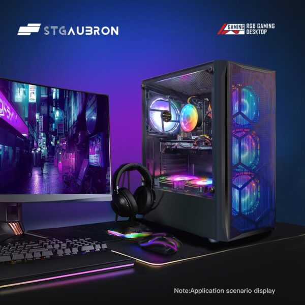 STGAubron Gaming Desktop PC Computer, Intel Core I7 3.4 GHz up to 3.9 GHz, Radeon RX 580 8G GDDR5, 16G RAM, 512G SSD, WiFi, Bluetooth 5.0, RGB Fanx6, RGB Mouse Pad, RGB BT Sound Bar, Windows 10 Home - Image 5