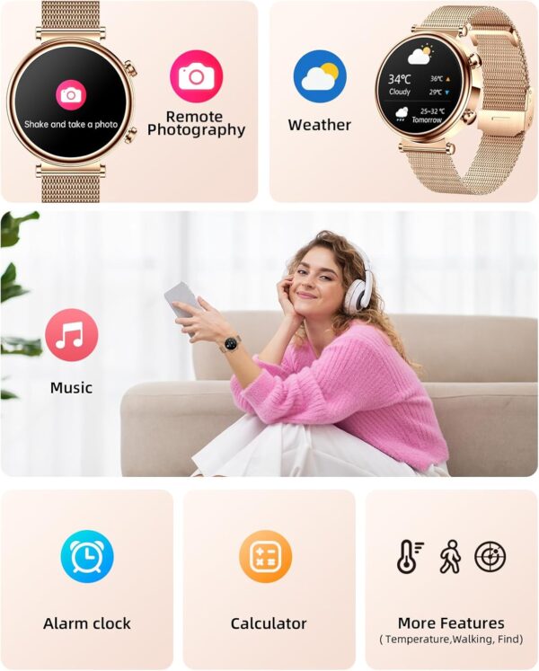 2024 Smart Watch (Answer/Make Calls), AMOLED Display Fitness Tracker, Heart Rate/Sleep Monitor/Pedometer/Calories, Multiple Sports Modes, Waterproof Women's Watch for Android iPhone - Image 8