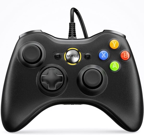 VOYEE PC Controller, Wired Controller Compatible with Microsoft Xbox 360 & Slim/PC Windows 10/8/7, with Upgraded Joystick, Double Shock | Enhanced (Black) - Image 2