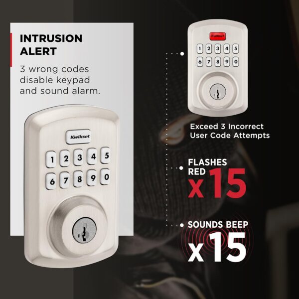 Kwikset Powerbolt 250 10-Button Keypad Satin Nickel Transitional Electronic Deadbolt Door Lock, Featuring Convenient keyless Entry, Customizable User Codes and auto Locking - Image 7