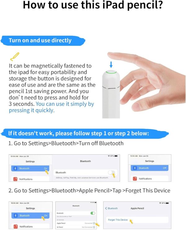 Stylus Pen for iPad 10th&9th Generation, Fast Charging Apple iPad Pencil with Palm Rejection, Tilt Sensitivity, Work for iPad Air 3/4/5, iPad Mini 5/6, iPad 6/7/8/9/10, iPad Pro 11", iPad Pro 12.9" - Image 5