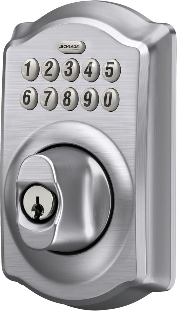 Schlage BE365 CAM 626 Camelot Keypad Deadbolt, Electronic Keyless Entry Lock, Satin Chrome - Image 7