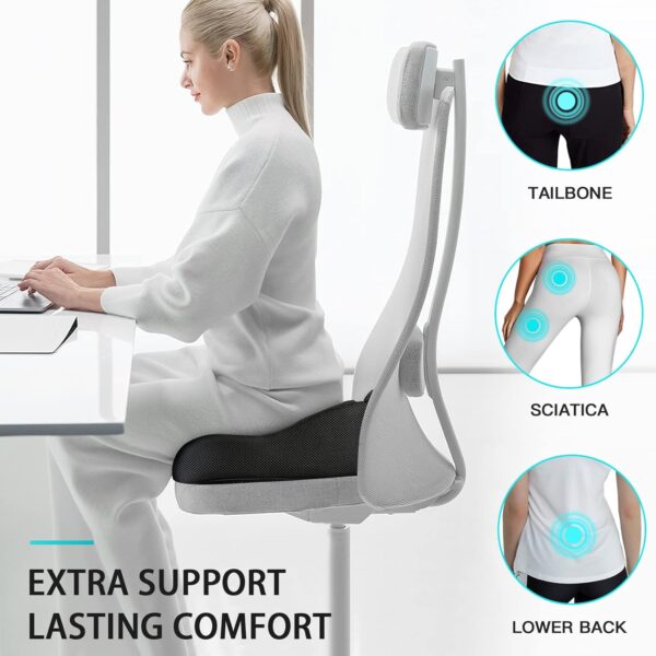 Benazcap X Large Memory Seat Cushion for Office Chair Pressure Relief Sciatica & Tailbone Pain Relief Memory Foam Firm Coccyx Pad for Long Sitting, for Office Chair, Gaming Chair and Car Seat Upgrade - Image 4