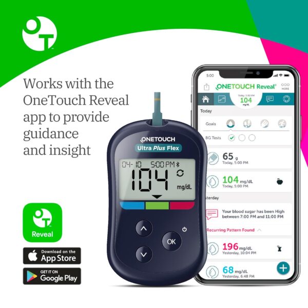 OneTouch Ultra Plus Flex Value Diabetes Testing Kit | Blood Sugar Test Kit Includes 1 Blood Glucose Meter, 1 Lancing Device, 30 Lancets, 30 Diabetic Test Strips, & Carrying Case - Image 5